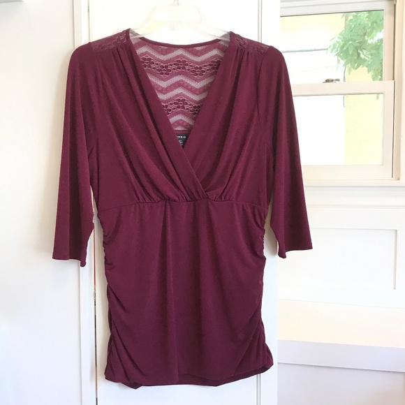 TORRID Lace Surplice V-Neck Blouse Ruched Top Burgundy Women’s Plus Size 2X - Picture 2 of 16